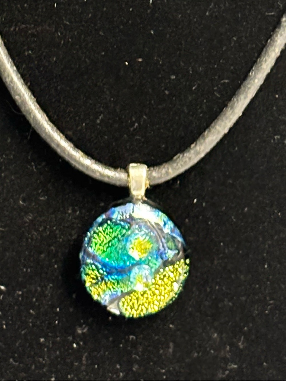 Lia Sophia Blue and Green Dichroic Glass Pendant Necklace
